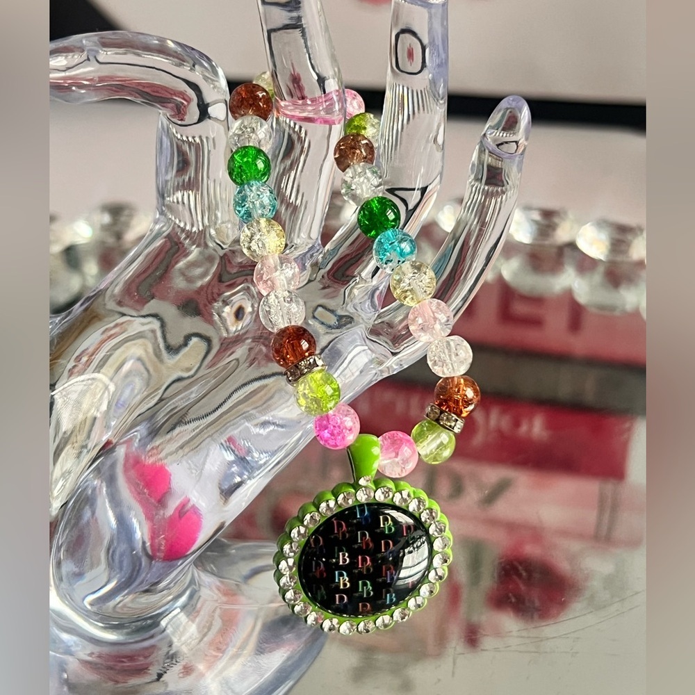 Handmade Colorful Beaded Bracelet with Monogram Charm